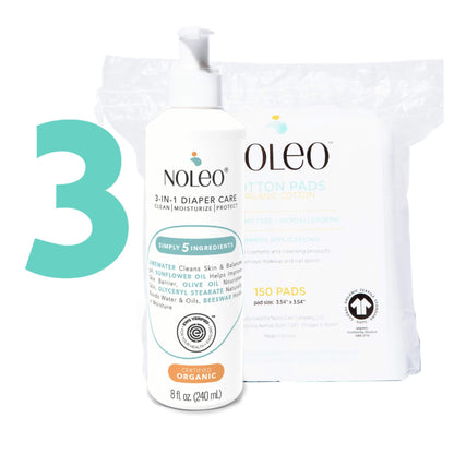 Noleo and Oleo diaper care products on a white background