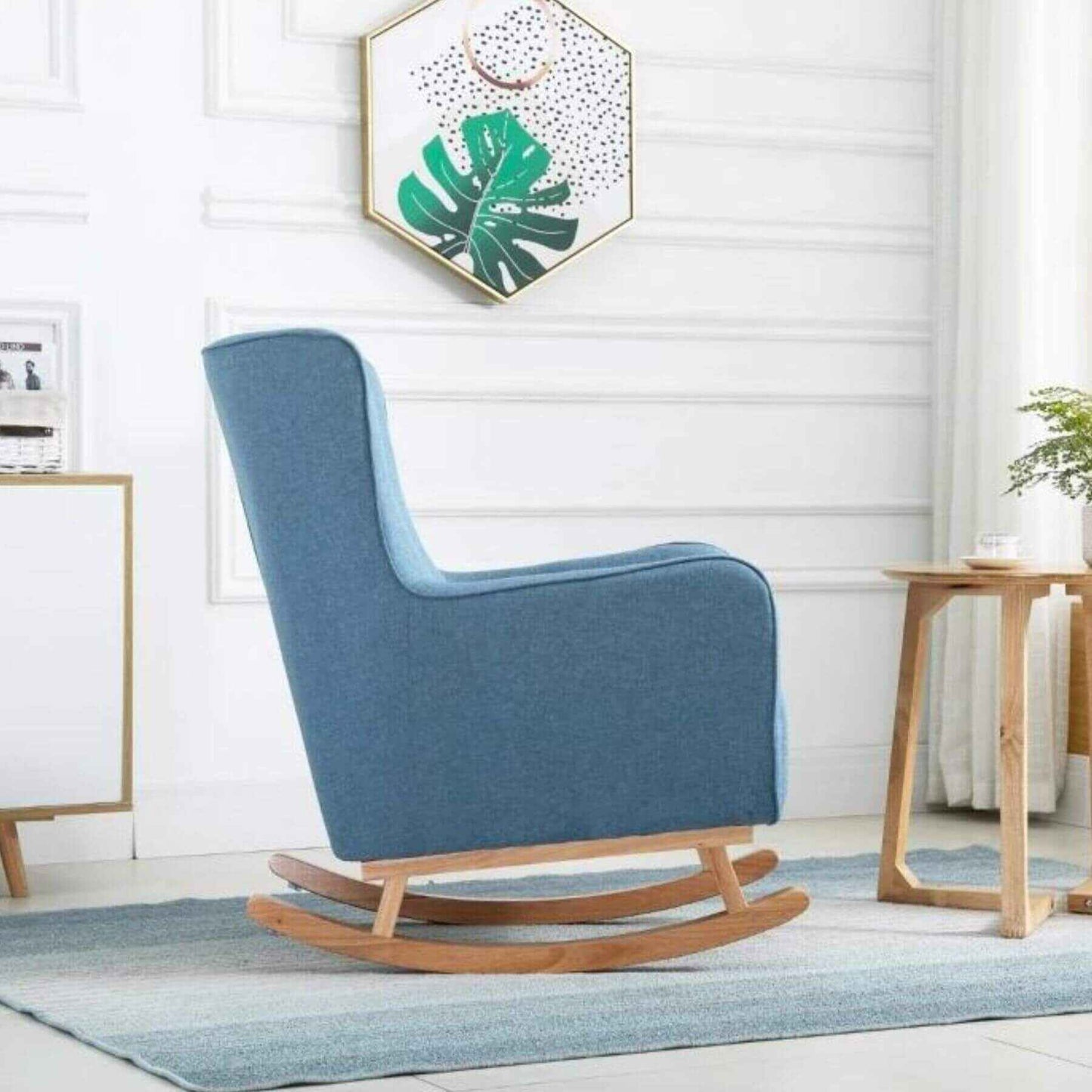 Side View of HOMCOM Modern Nursery Rocking Chair with Thick Padding Blue