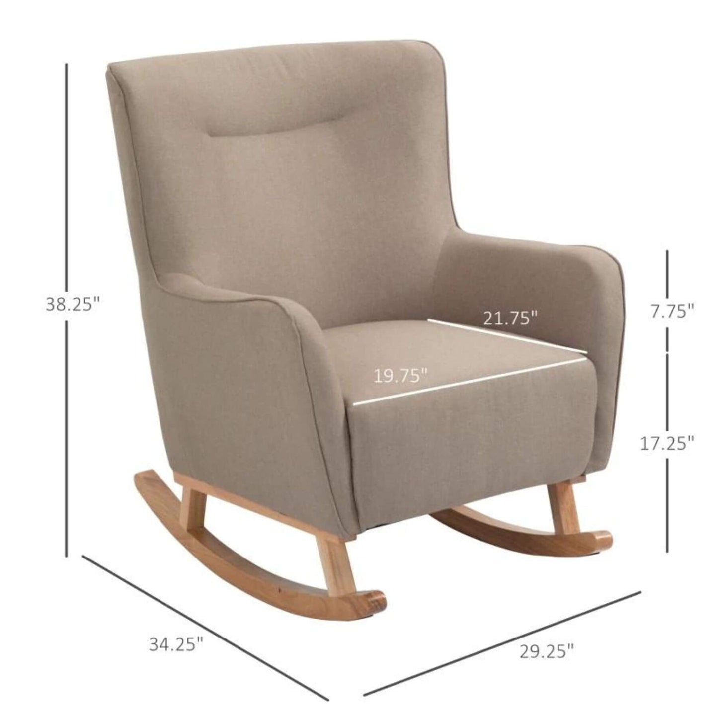 HOMCOM Modern Nursery Rocking Chair with Thick Padding Greige