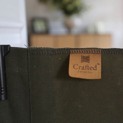 Close-up of Crafted Gates Co. Oil Waxed Canvas Pet Safety Gate