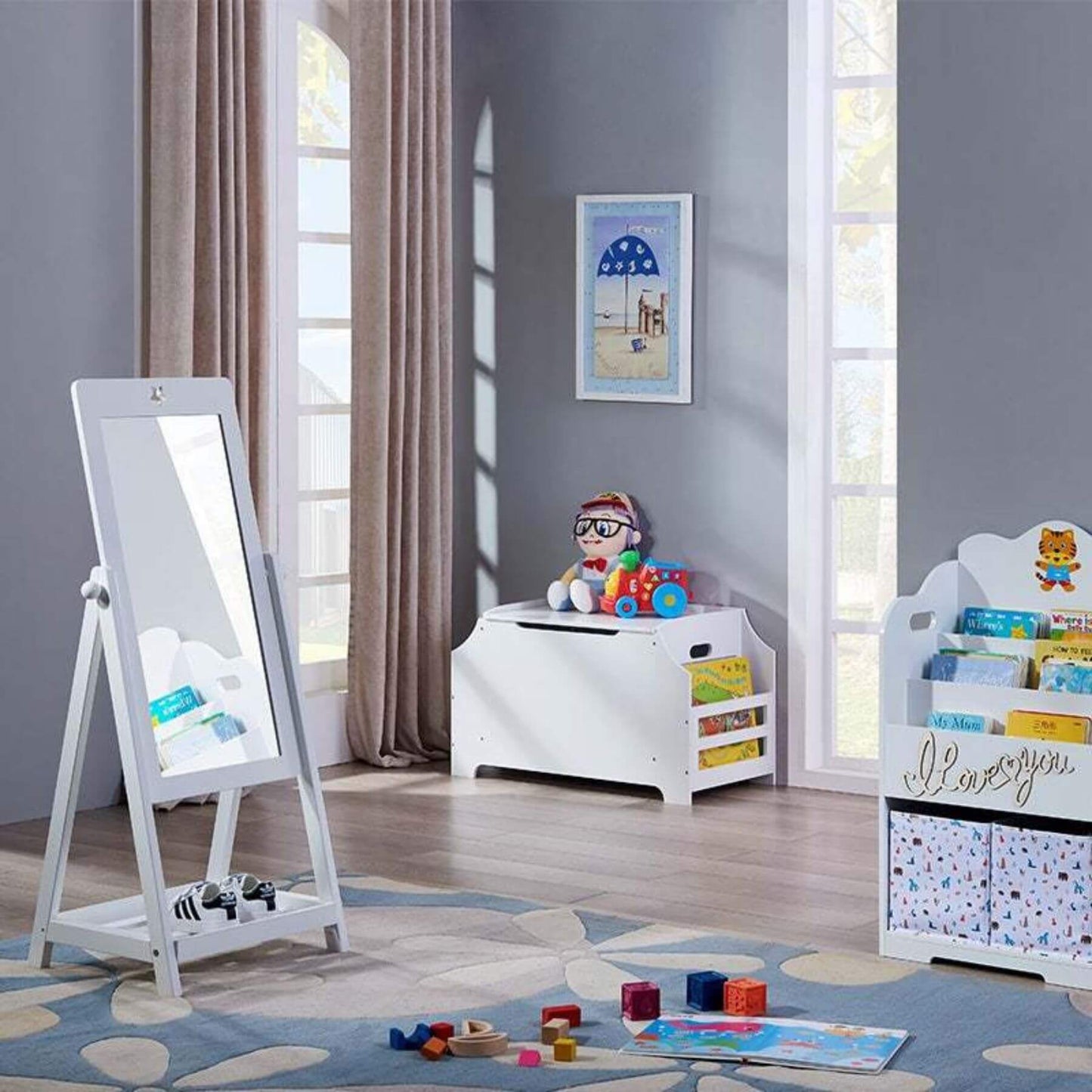 Olivia the Fairy Girls Wooden Standing Mirror in a playroom