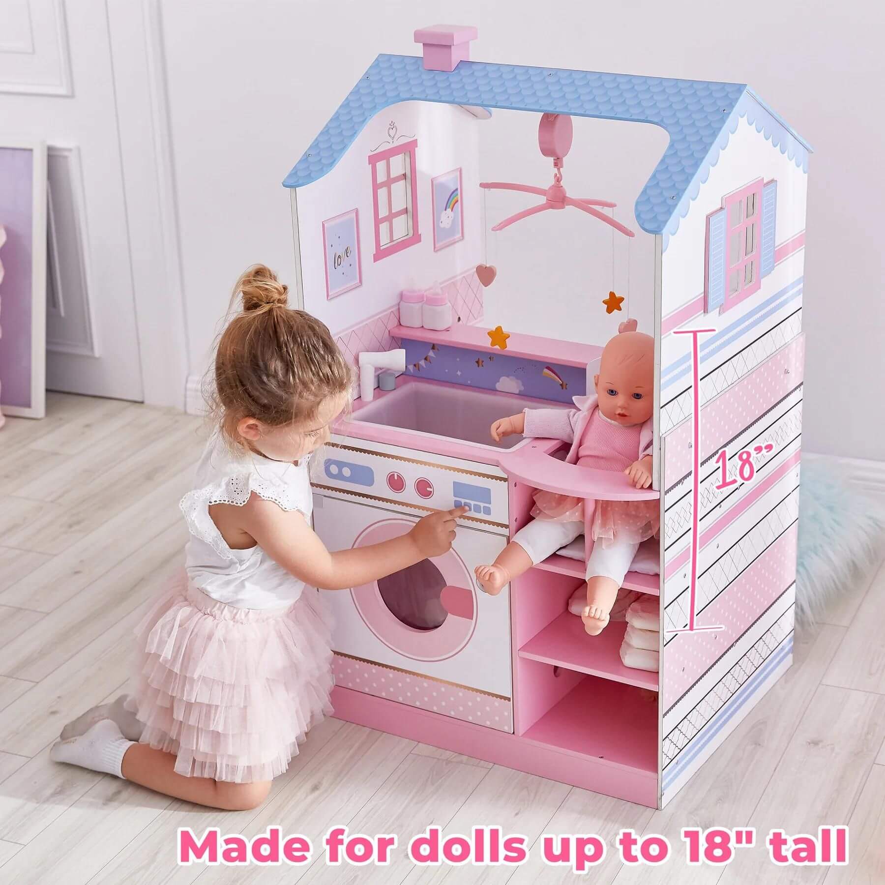 Girl Playing Olivia's Little World Baby Doll Changing Station Dollhouse Pink