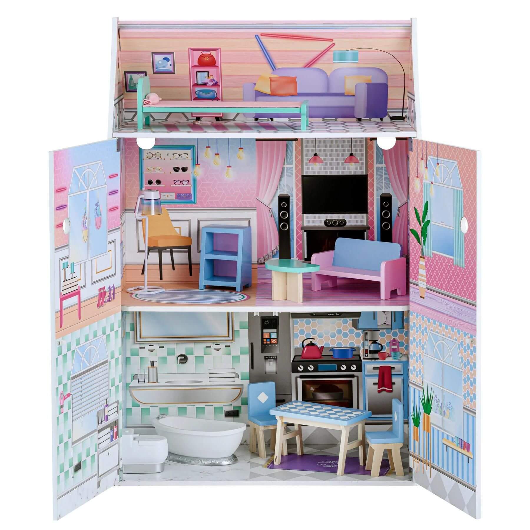 Olivia's Little World Dreamland Glass-Look Dollhouse w/ Door Open