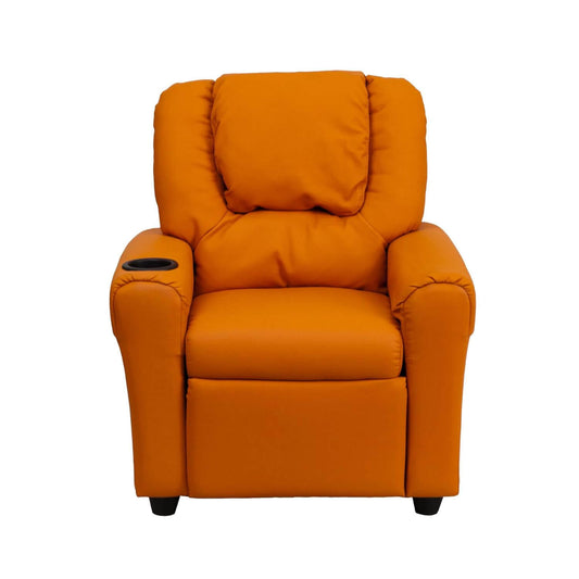 Flash Furniture Contemporary Orange Vinyl Kids Recliner | Cup Holder and Headrest