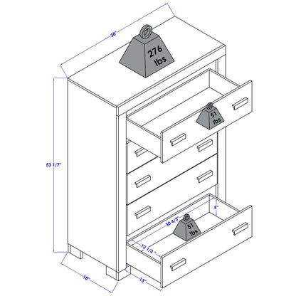 Orbelle 5 Drawer Chest White - Product DImensions