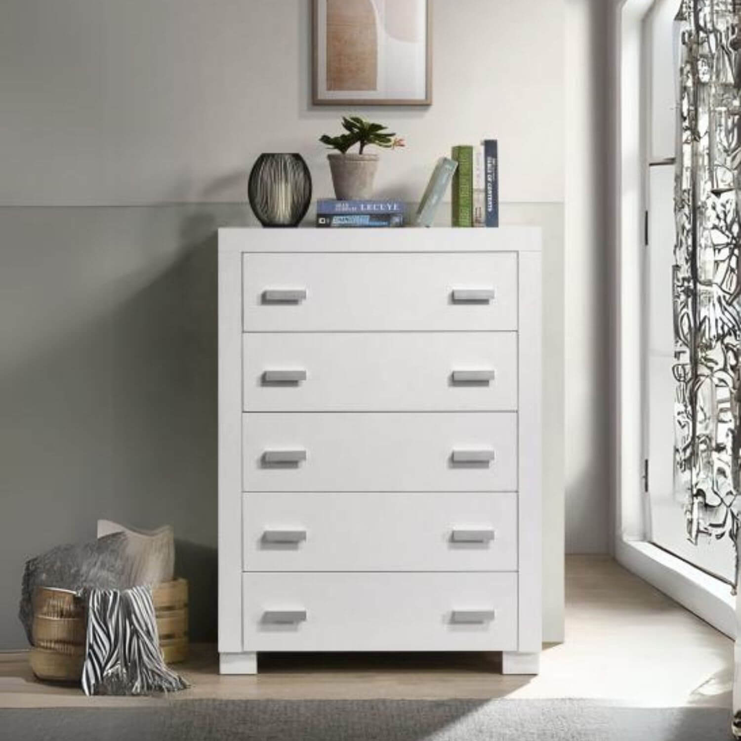 Orbelle 5 Drawer Chest White - Front View of Product