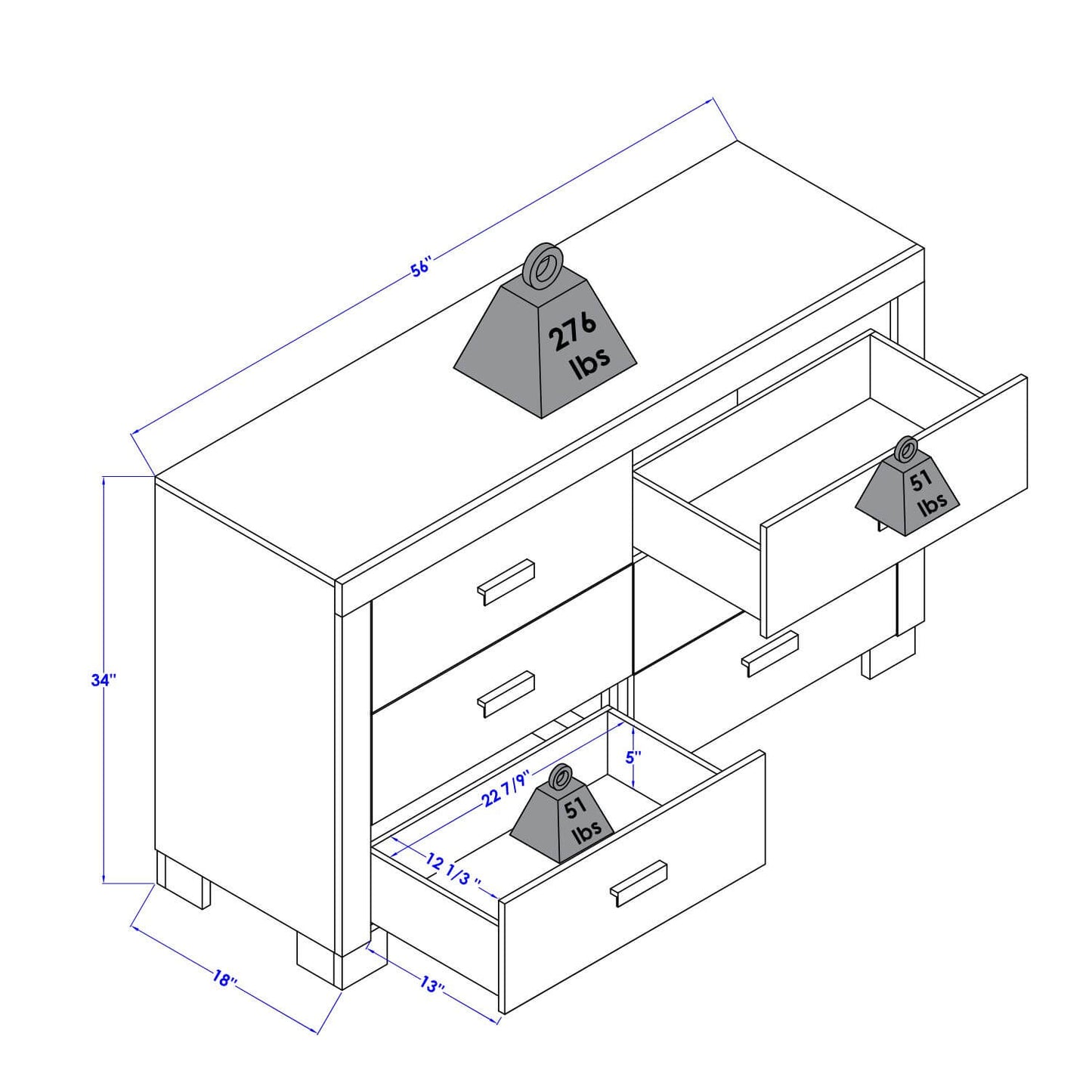 Orbelle 6 Drawer Dresser White - Product Dimensions
