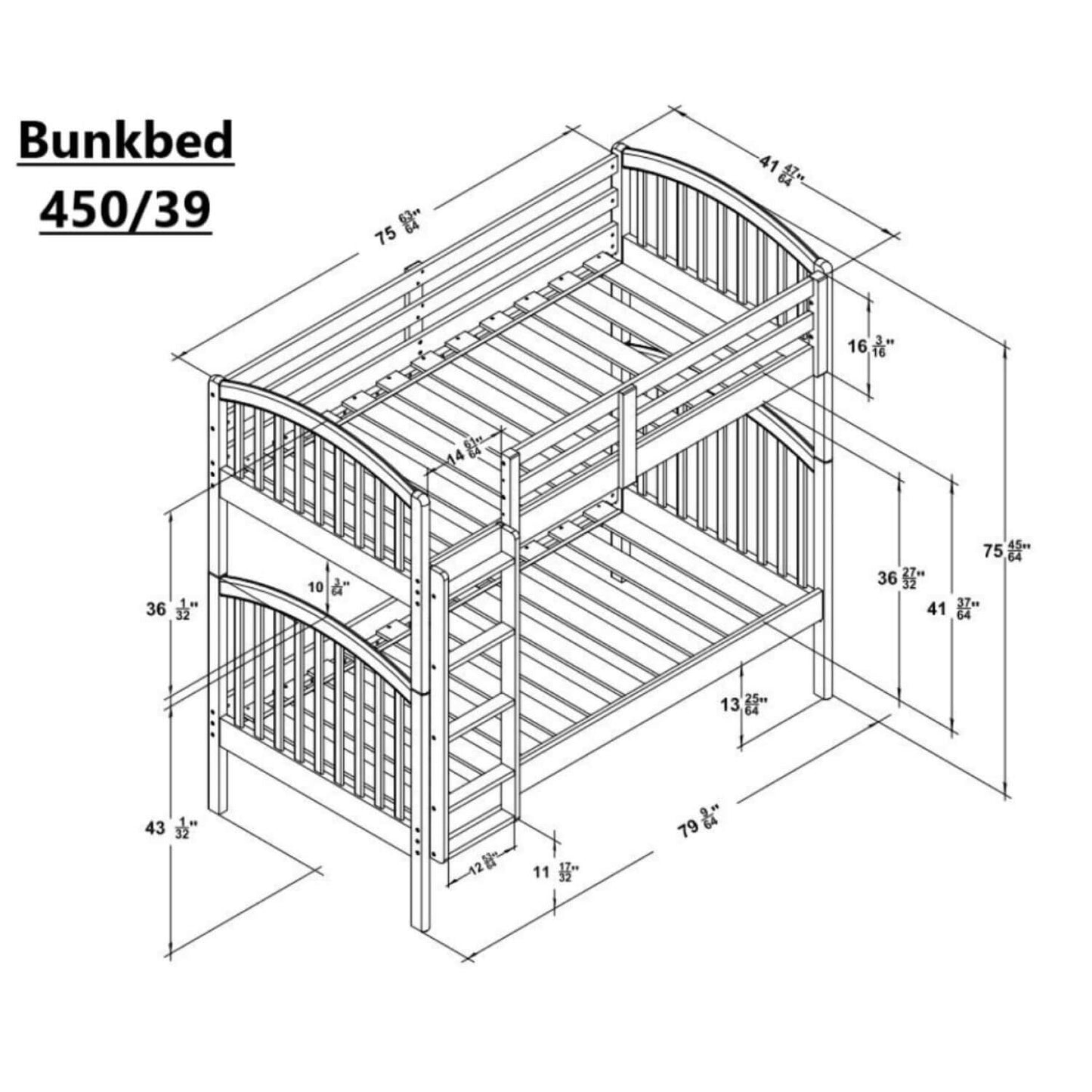 Orbelle Bunk Bed Twin over Twin Model 450 - Dimensions