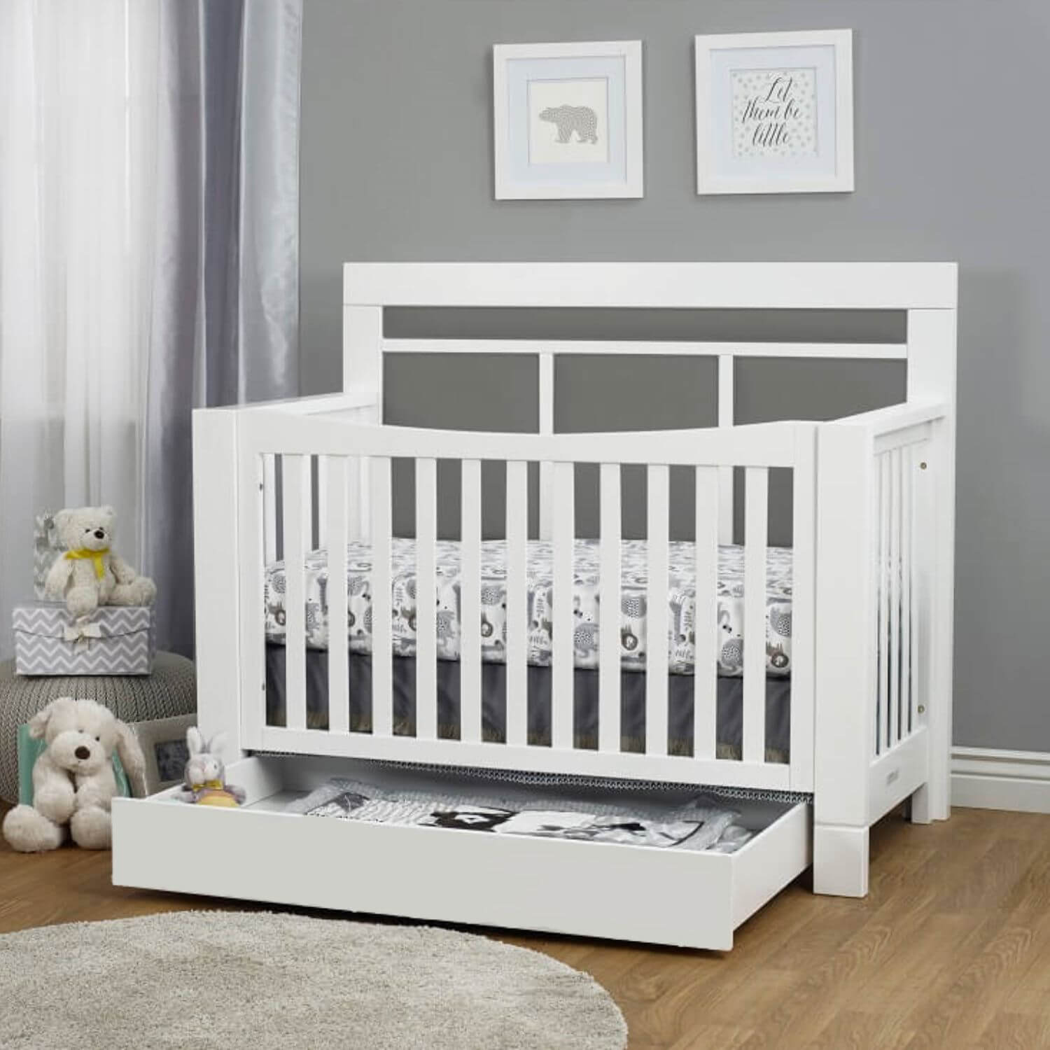 Orbelle Crystal Convertible crib with Trundle White with Gray Padding