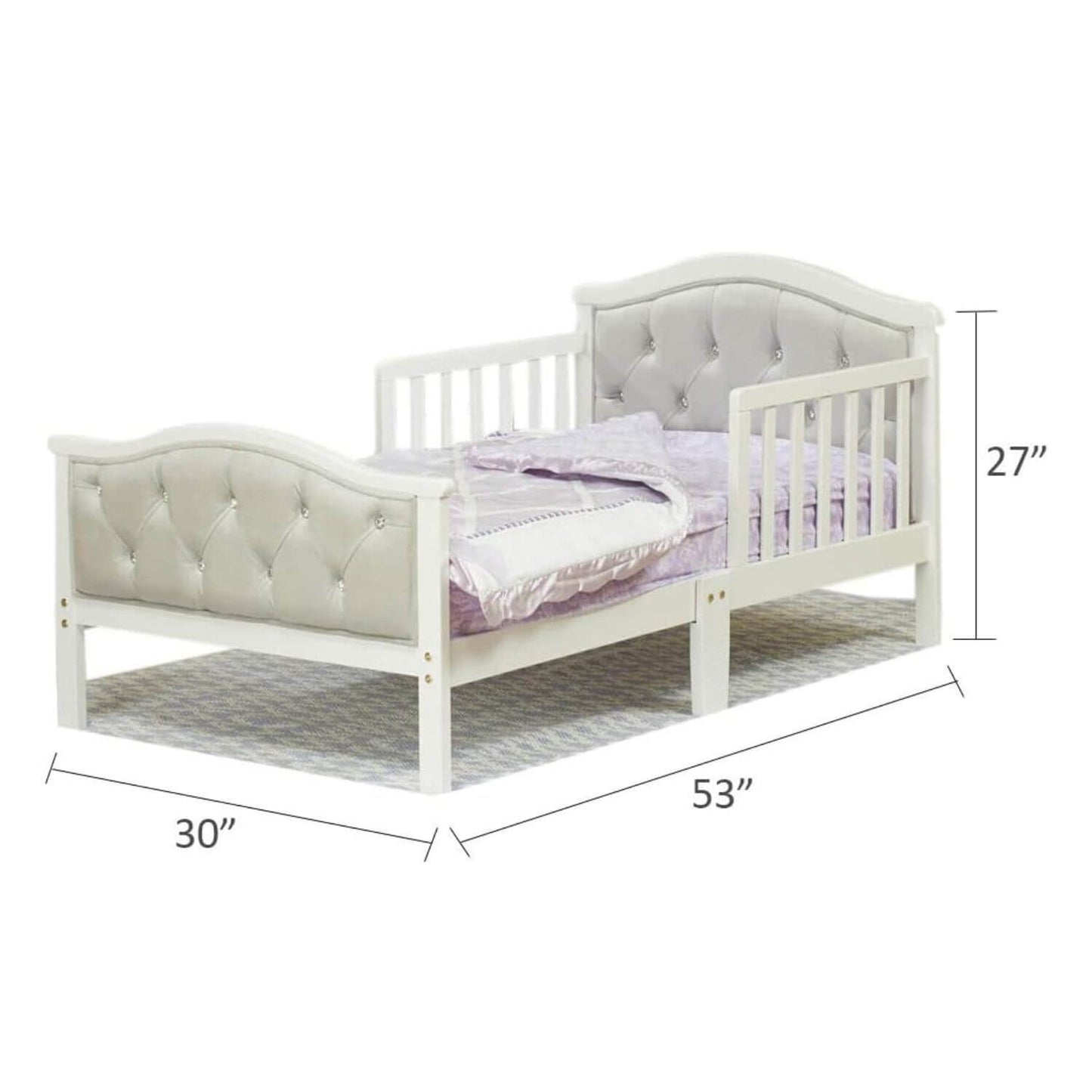 Orbelle French White Padded Gray Toddler Bed - Dimensions
