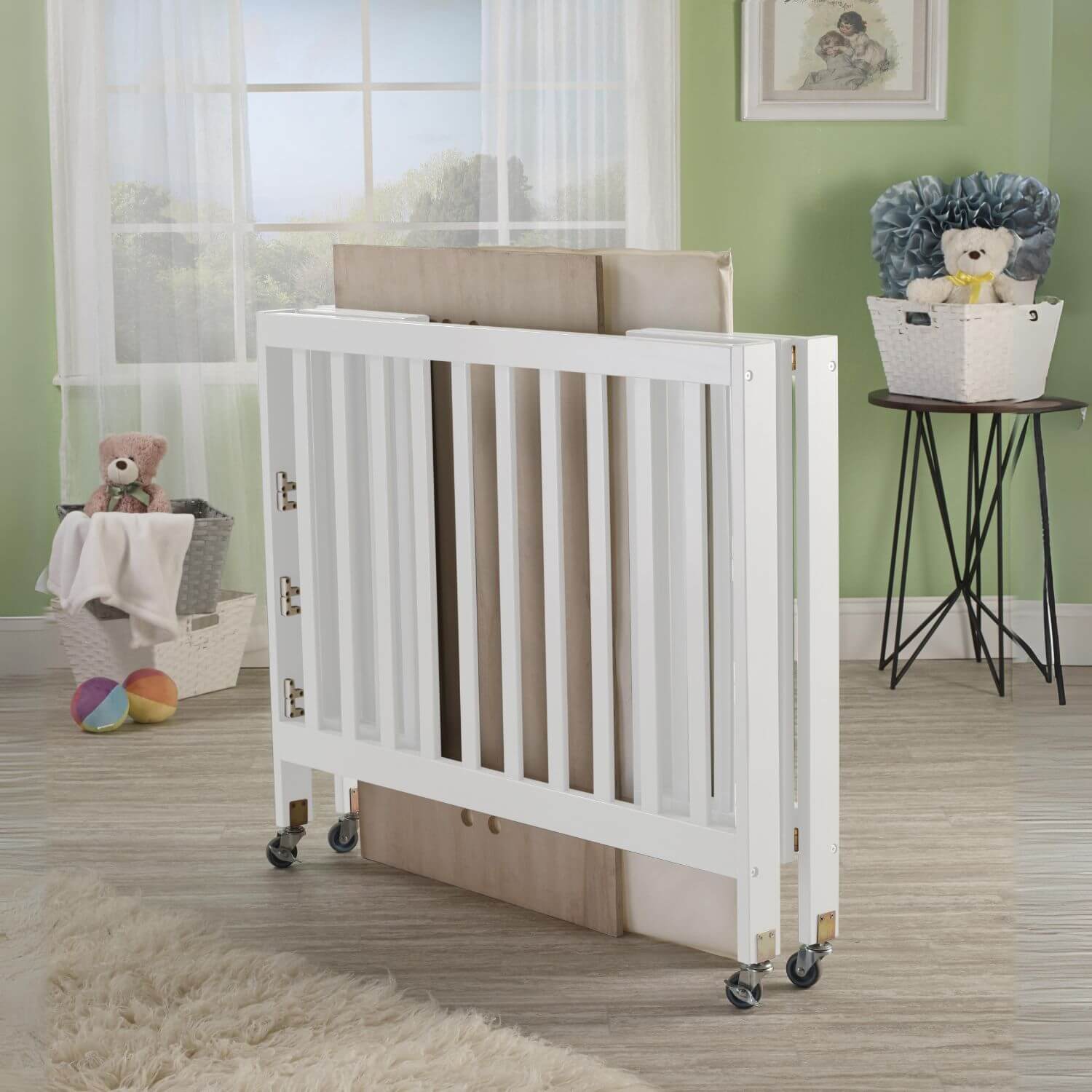 Orbelle Roxy Three Level Mini Portable Crib White - Folded