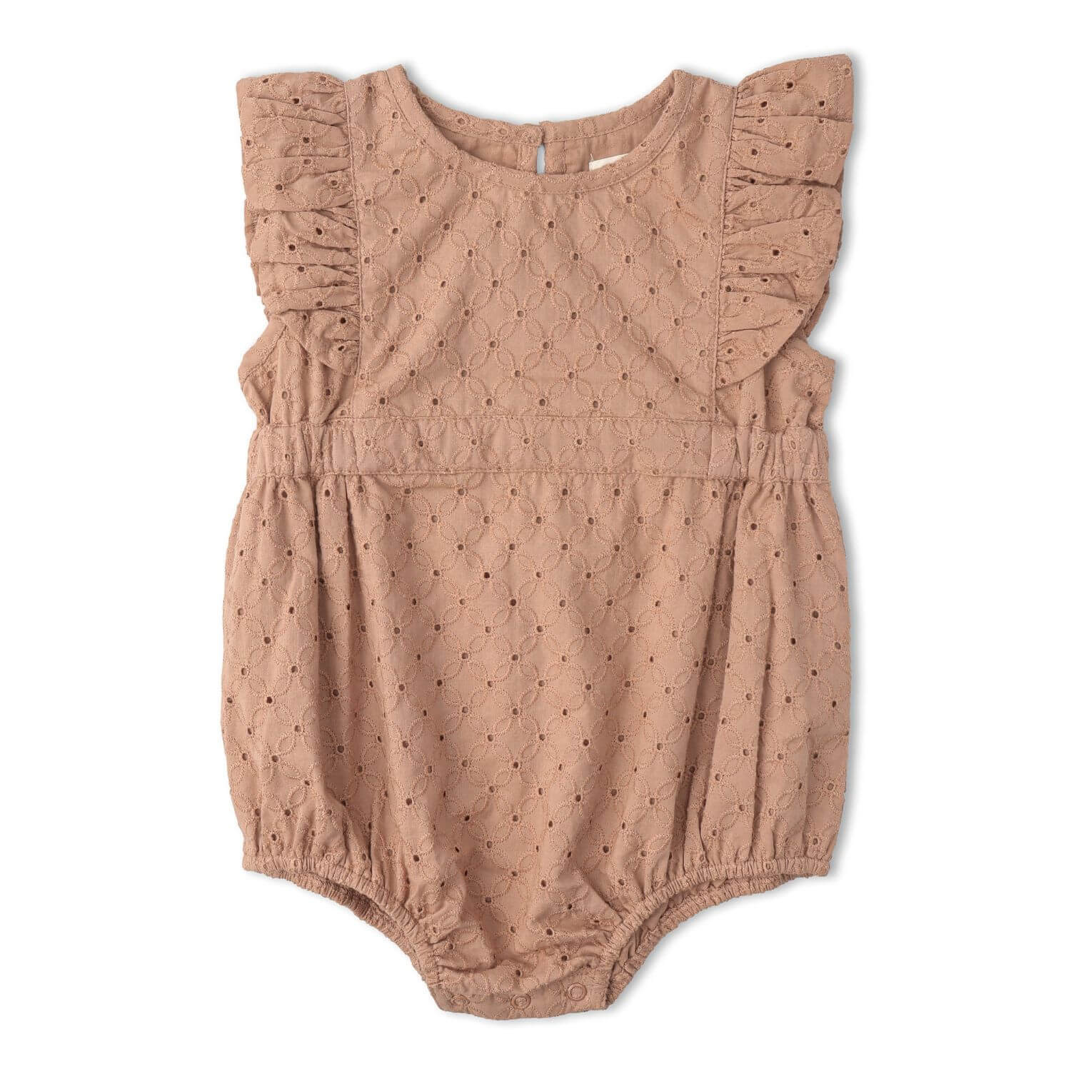 Makemake Organics Organic Eyelet Flutter Romper - Clay Eyelet