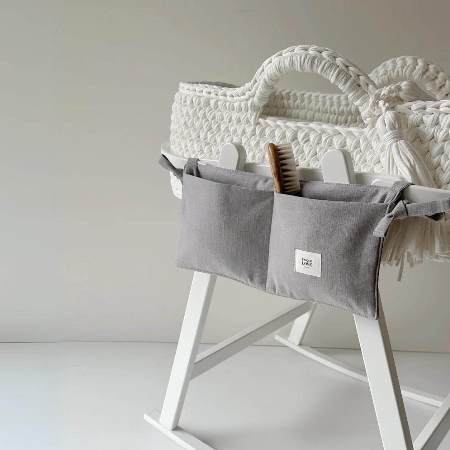 Unique Love Design Organizer for Baby Basket Attached to Cradle