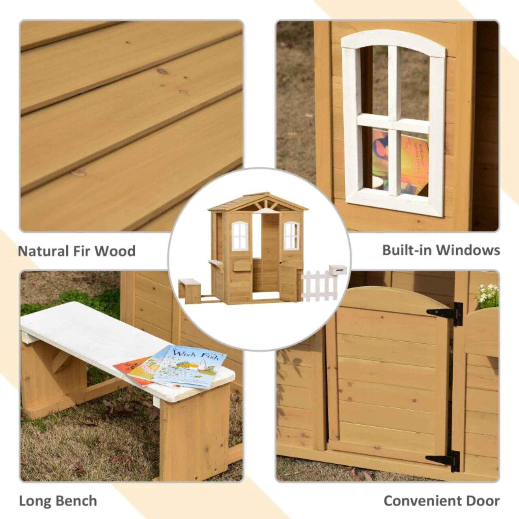 Details of Outsunny Outdoor Playhouse for Kids Natural and White