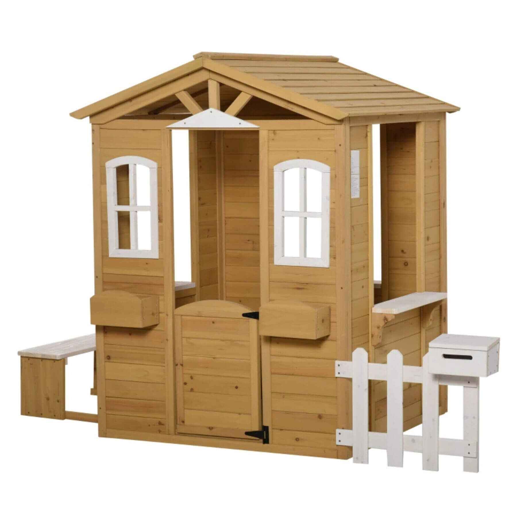 Outsunny Outdoor Playhouse for Kids Natural and White