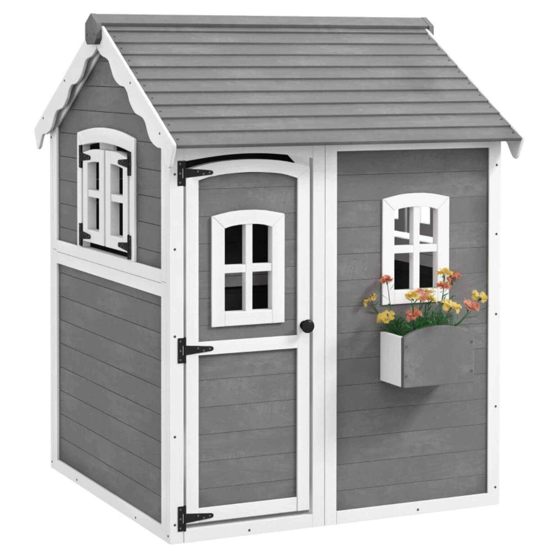 Outsunny Outdoor Wooden Playhouse for Kids Gray