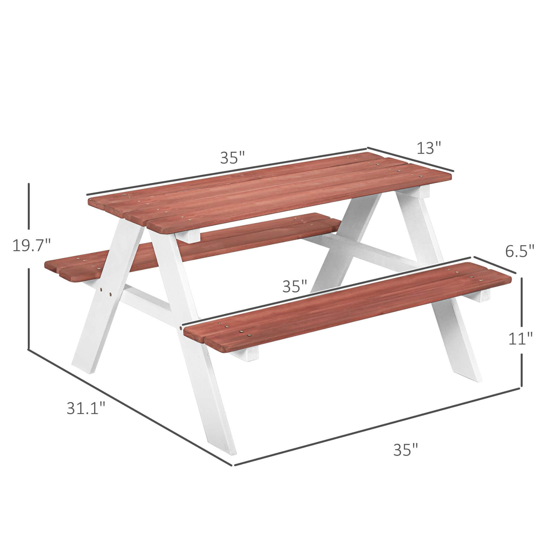 Outsunny Kids Picnic Table Set - Brown with dimensions