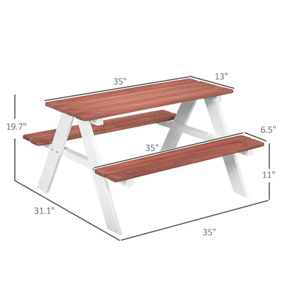 Outsunny Kids Picnic Table Set - Brown with dimensions