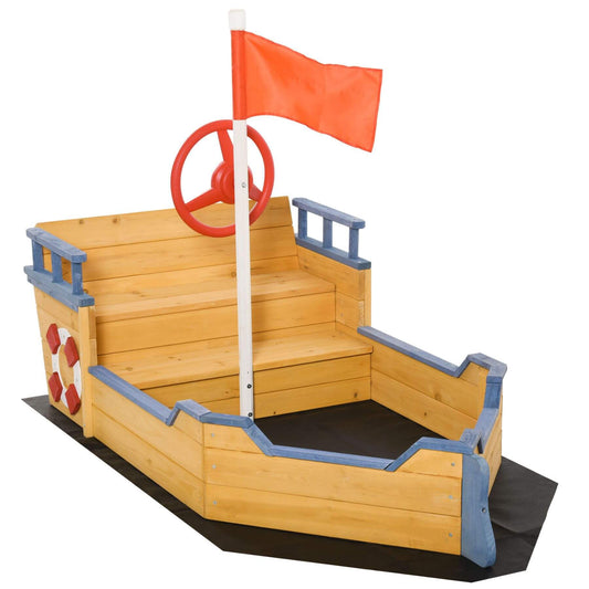 Outsunny Kids Wooden Sandbox Pirate Ship Sandboat