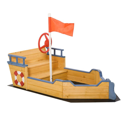 Outsunny Kids Wooden Sandbox Pirate Ship Sandboat