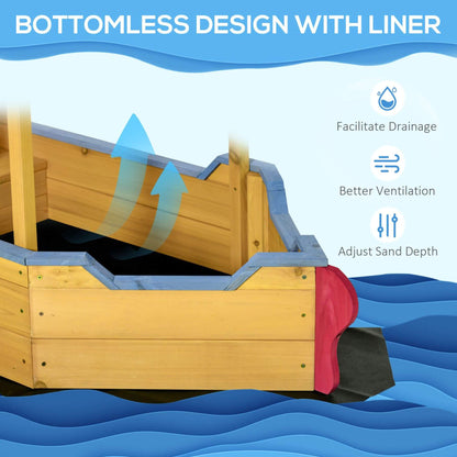Wooden playhouse with bottomless design and liner features on a blue water background
