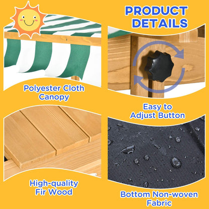 Product details of a wooden outdoor canopy with polyester cloth, high-quality fir wood, and non-woven fabric.