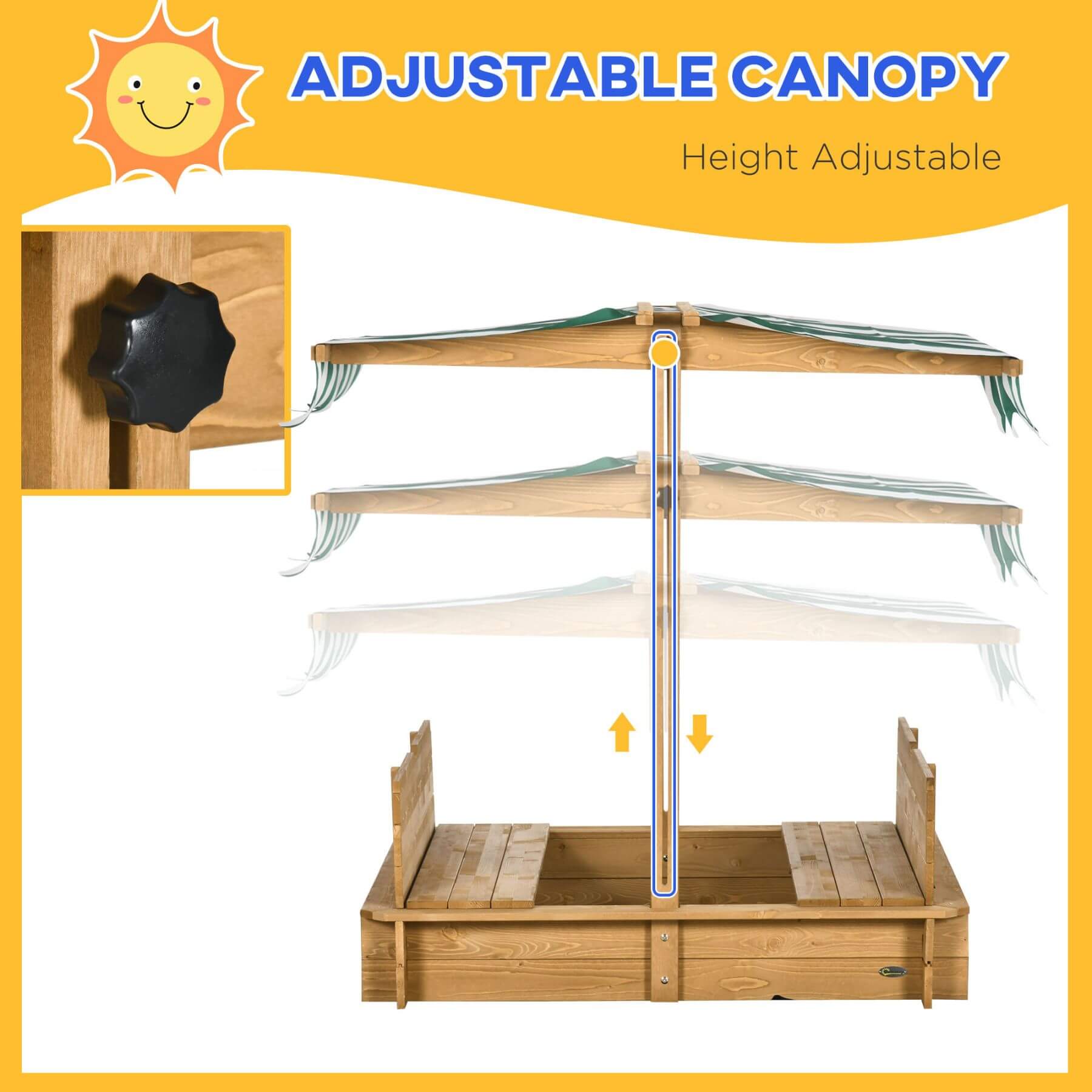 Outsunny Wooden Kids Sandbox with Canopy - Green