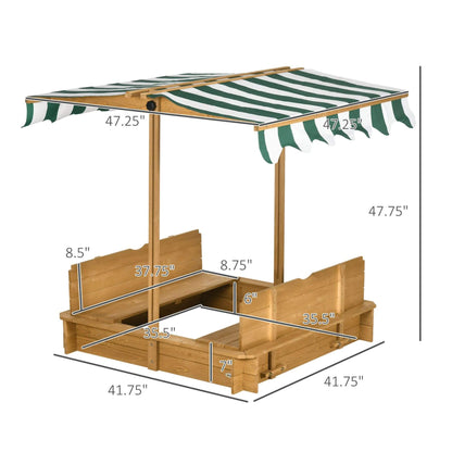 Outsunny Wooden Kids Sandbox with Canopy - Green and dimensions labeled.