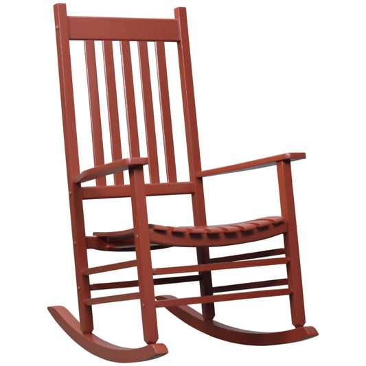 Outsunny Indoor/Outdoor Nursery Wooden Rocking Chair in Wine Red | Slatted for Indoor, Backyard & Patio