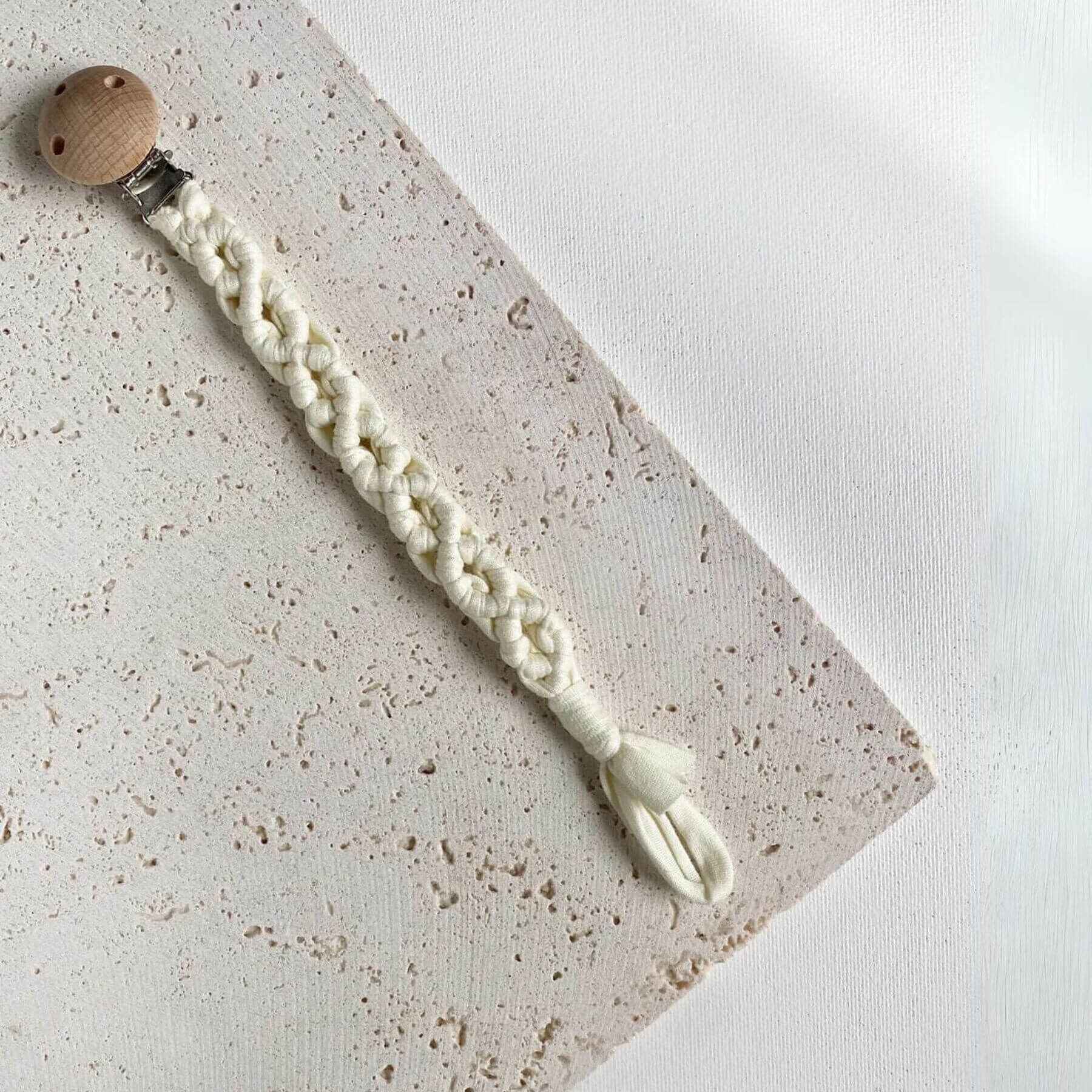 Unique Love Design Pacifier Clip Macrame Sea Shell White