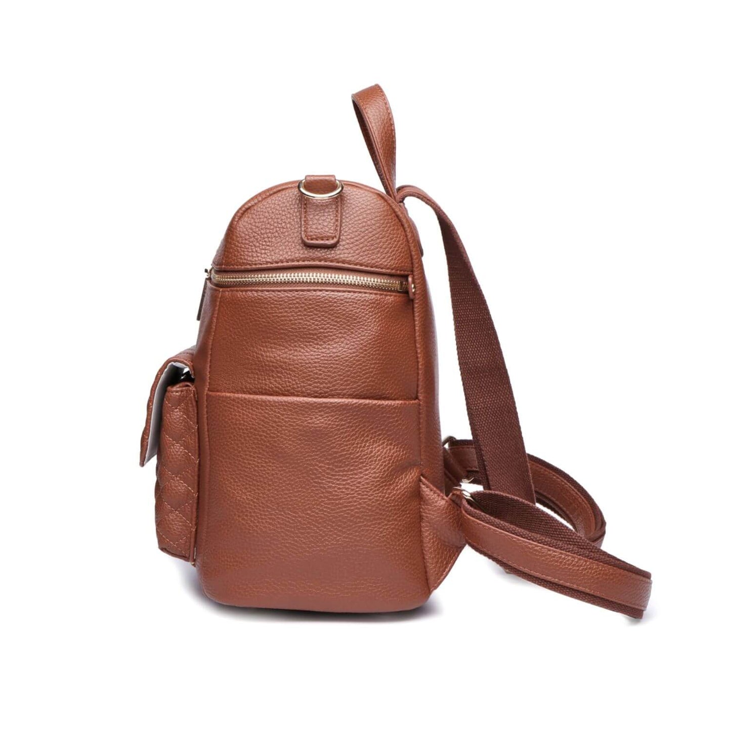 Side View of Luli Bebé Petit Monaco Diaper Bag | Caramel Brown