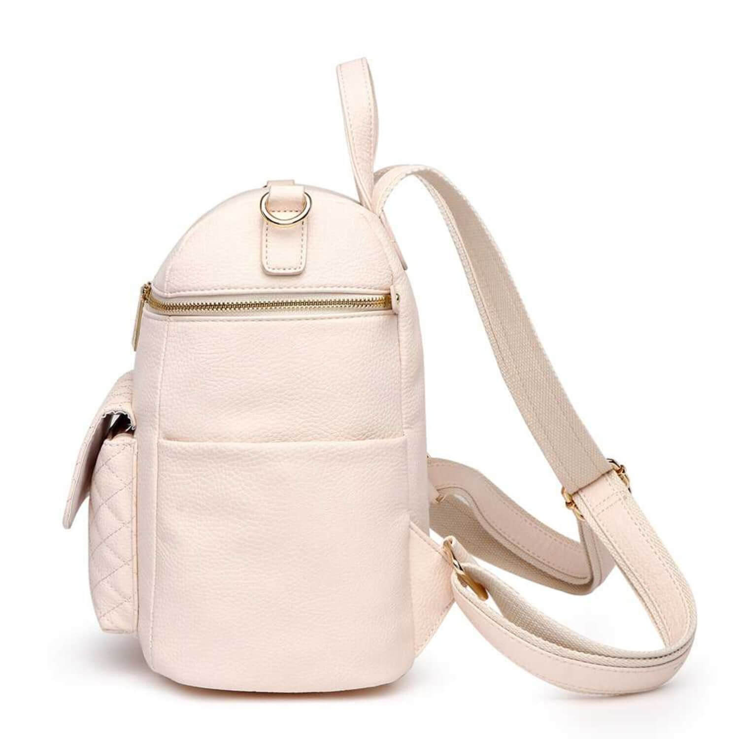 Side View of Luli Bebé Petit Monaco Diaper Bag | Pastel Pink