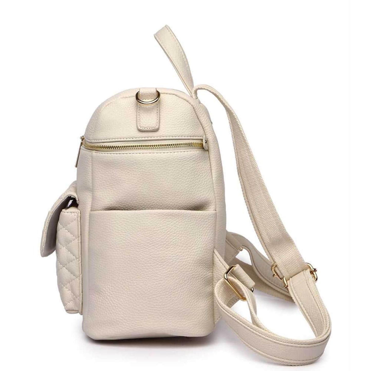 Side View of Luli Bebé Petit Monaco Diaper Bag | Pearl White