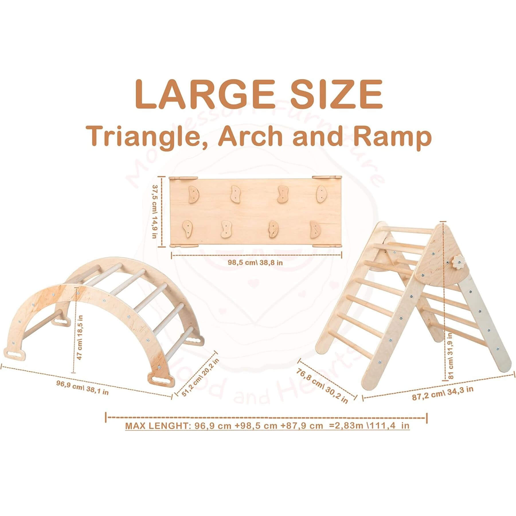 Dimensions of WoodandHearts Pickler-3 Piece Climbing Indoor Gym Large