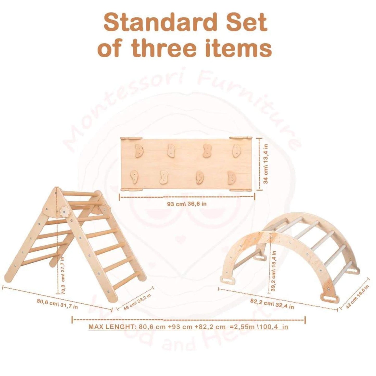 Dimensions of WoodandHearts Pickler-3 Piece Climbing Indoor Gym Standard