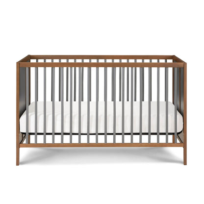 Front View of Pixie Finn 3-in-1 Crib in Walnut/Charcoal