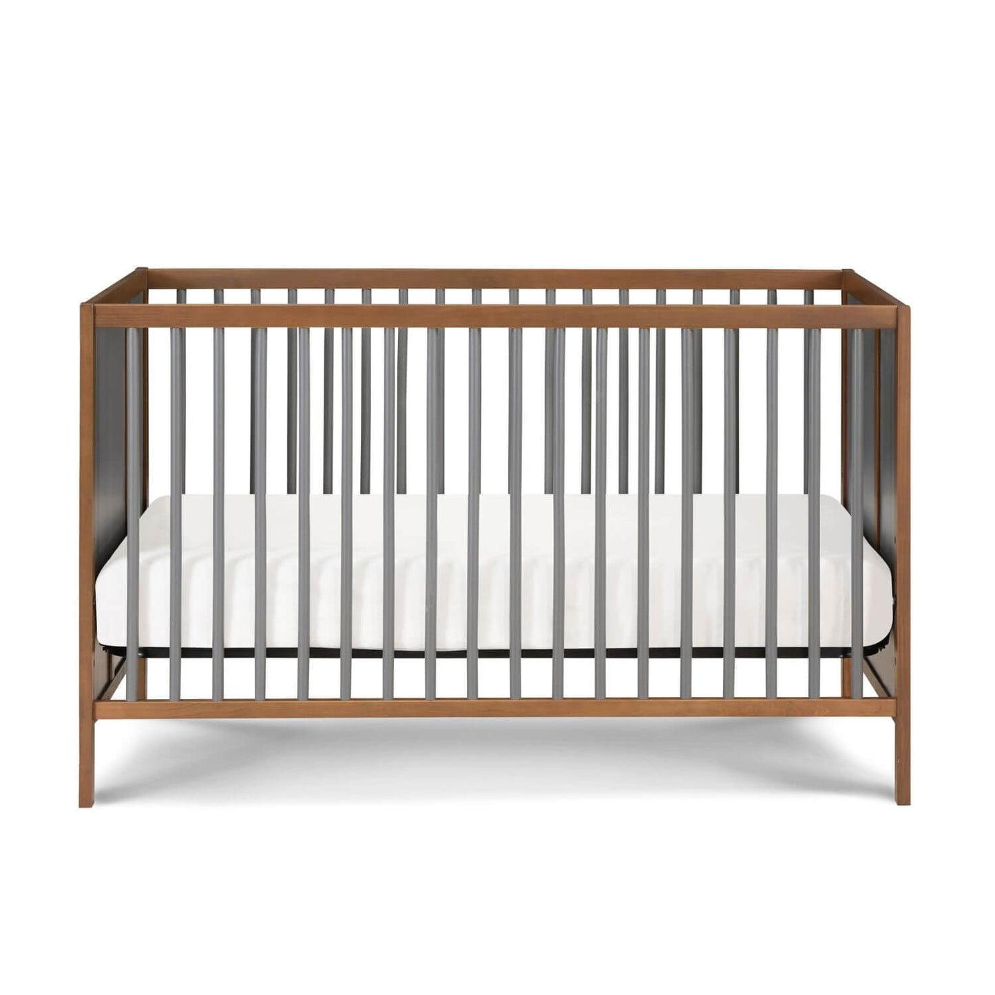 Front View of Pixie Finn 3-in-1 Crib in Walnut/Charcoal