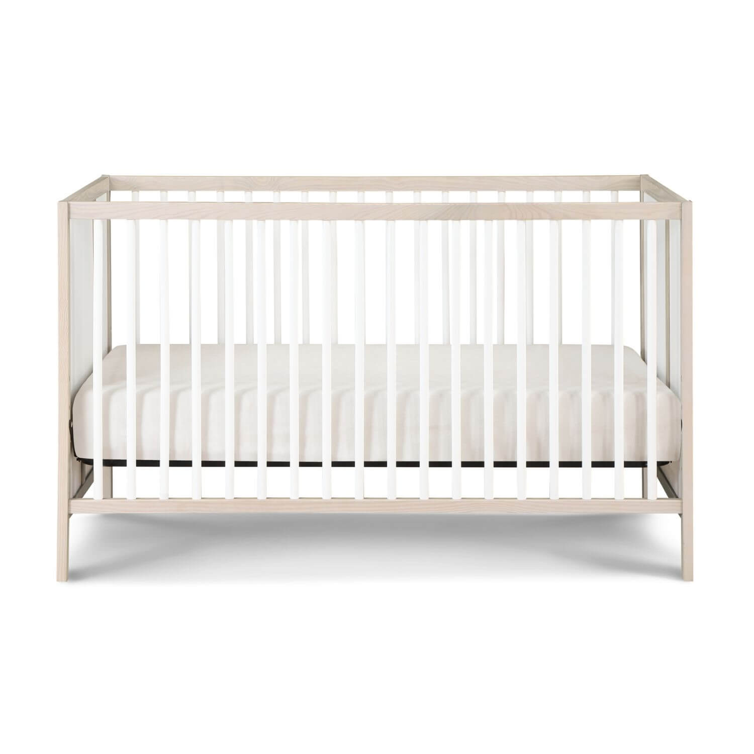 Front View of Pixie Finn 3-in-1 Crib in Washed Natural/White