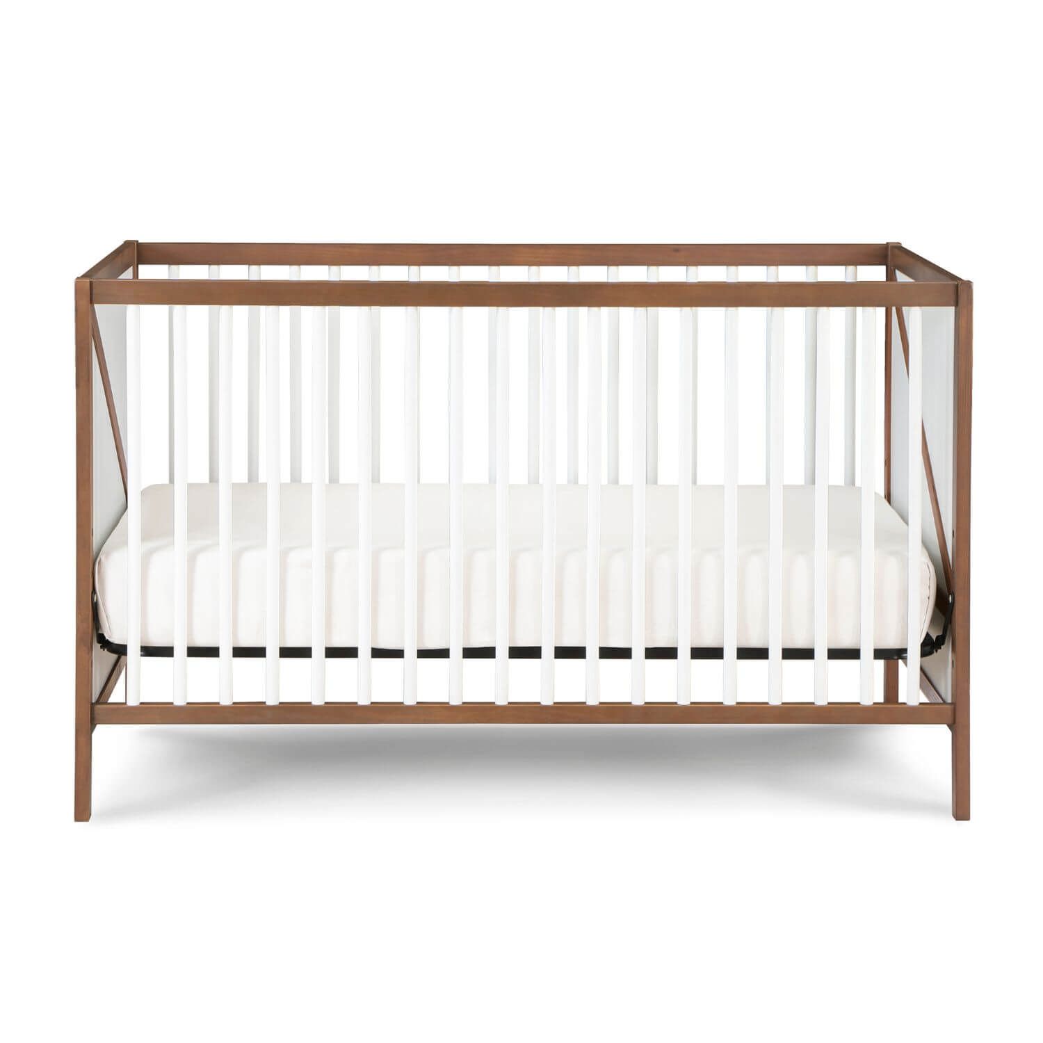 Front View of Pixie Zen 3-in-1 Crib in Walnut/White