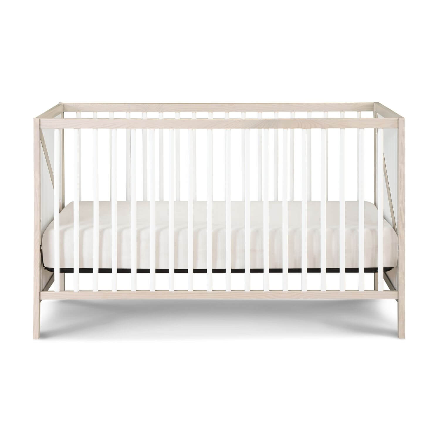 Front View of Pixie Zen 3-in-1 Crib in Washed Natural/White