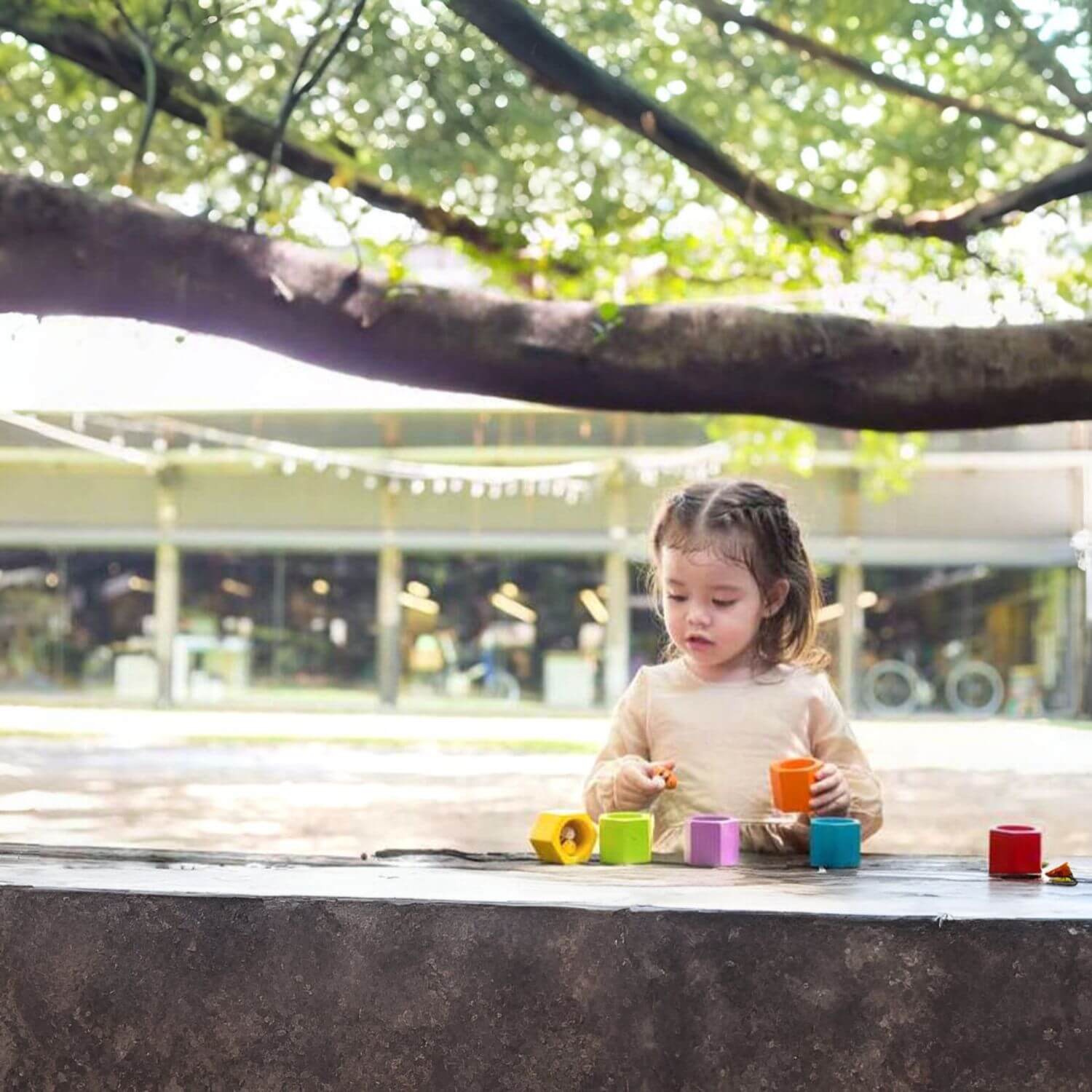 Girl Playing PlanToys Beehives