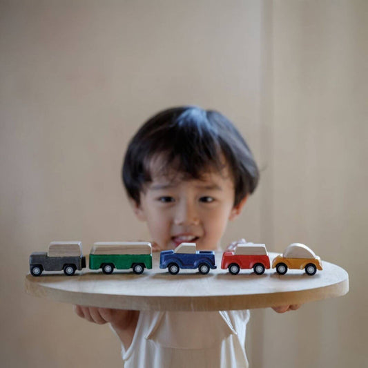 Boy Playing PlanToys Blue Truck