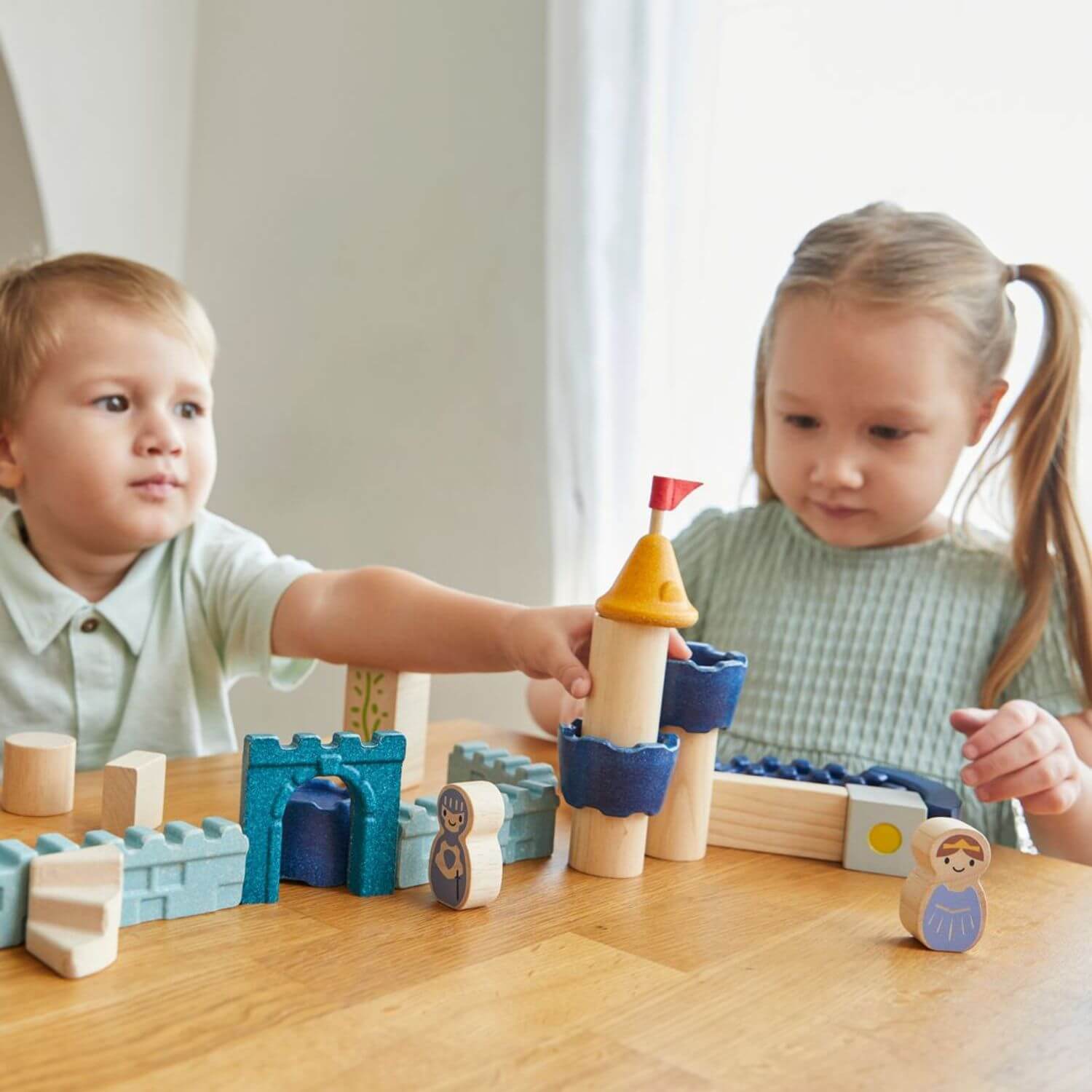 kids Playing PlanToys Castle Blocks