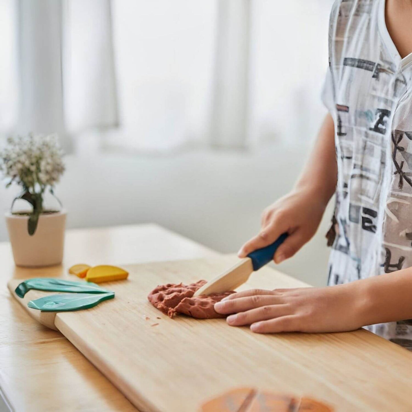 Boy Wearing PlanToys Chef Set to Cook