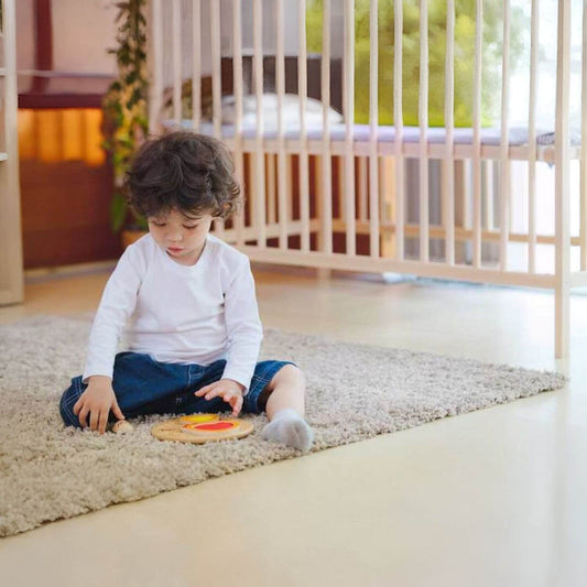 Boy Playing PlanToys Chicken Puzzle