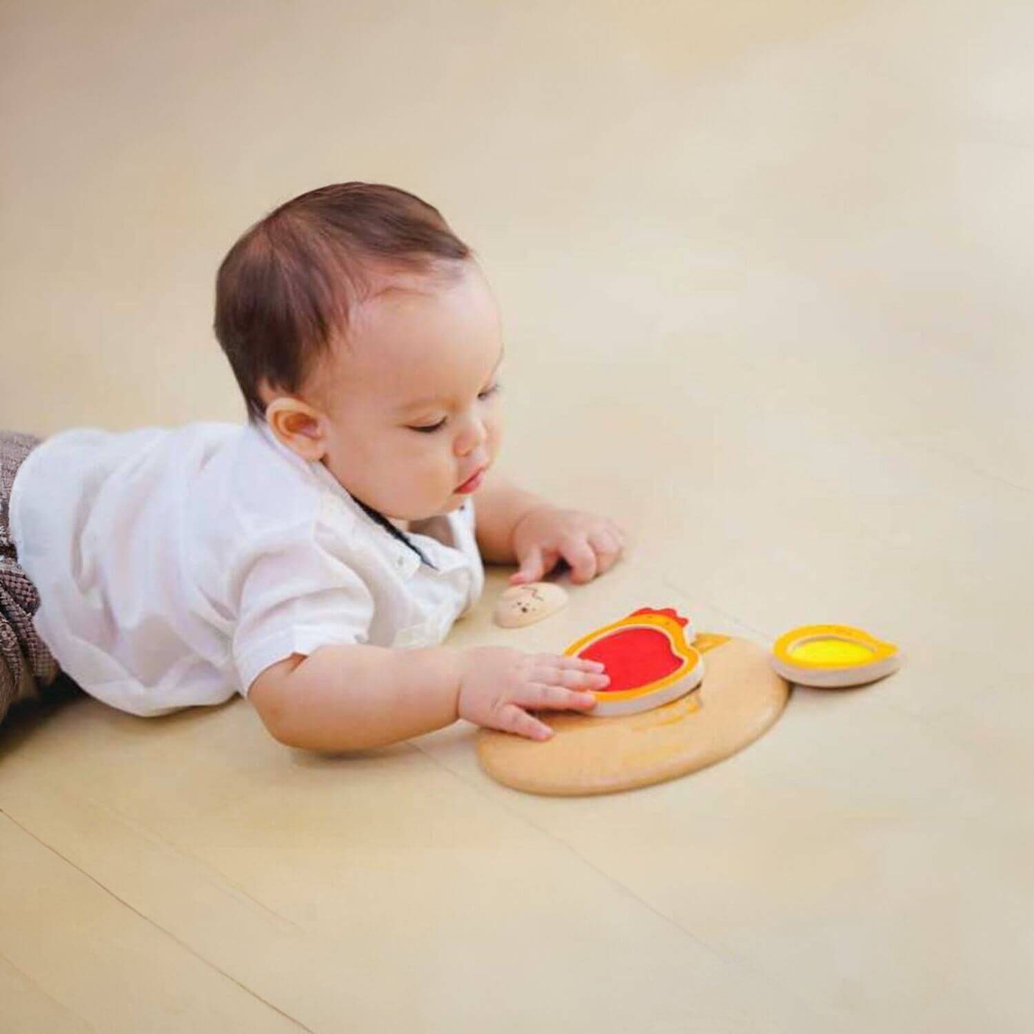 Boy Playing PlanToys Chicken Puzzle