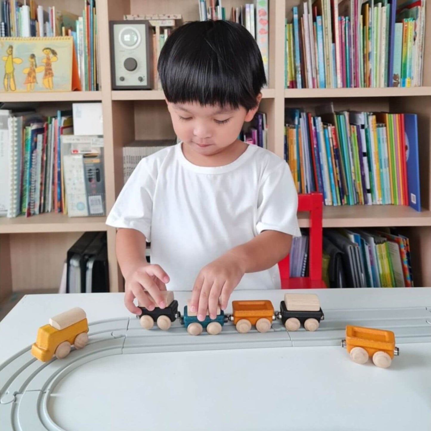 Boy Playing PlanToys Classic Train