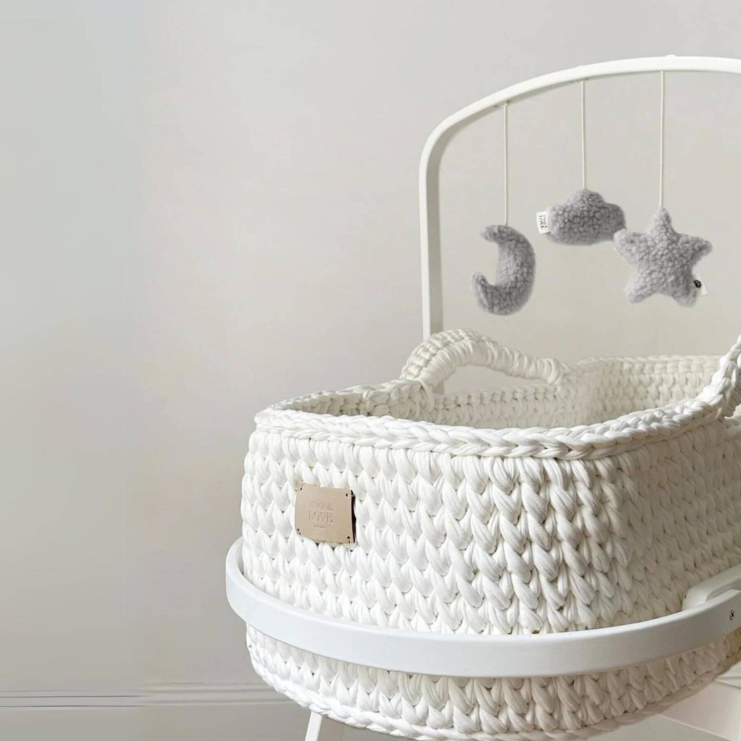 Unique Love Design Play Arch Set 'Love You to the Moon and Back' Attached to Cradle, White and Grey