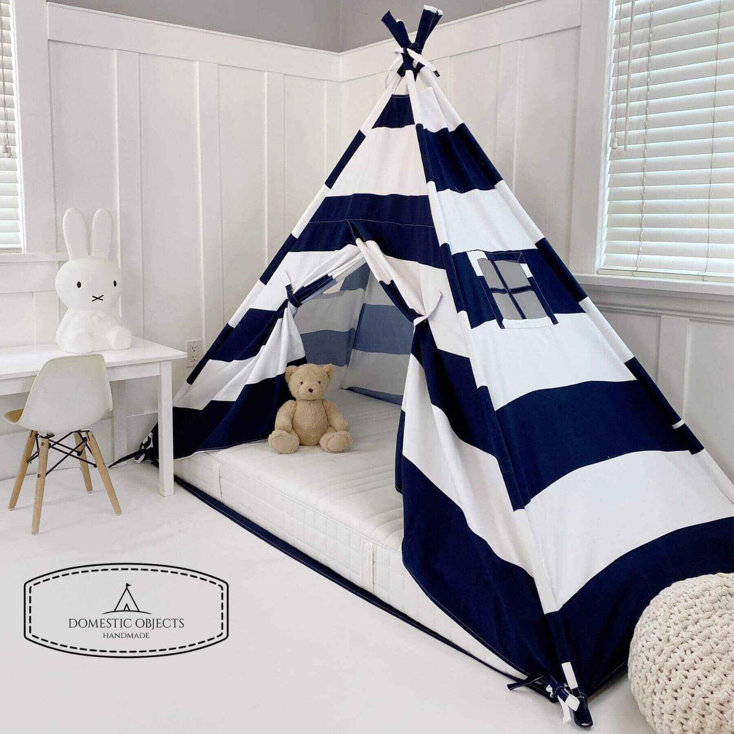 Domestic Objects Play Tent Canopy With Doors, Navy, Twin