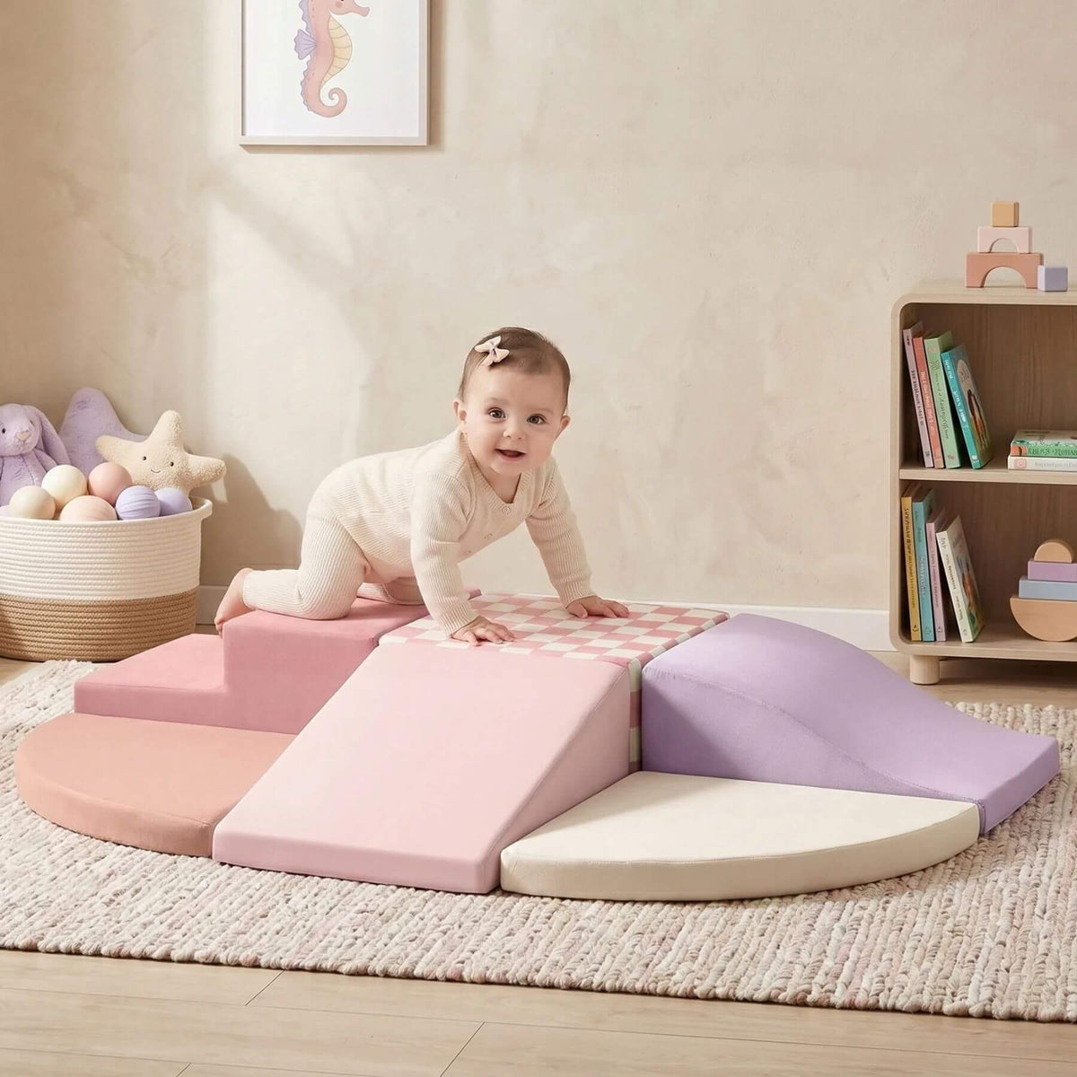 Baby climbing on Tiny Land® PlayNest Climbing Blocks - Violet